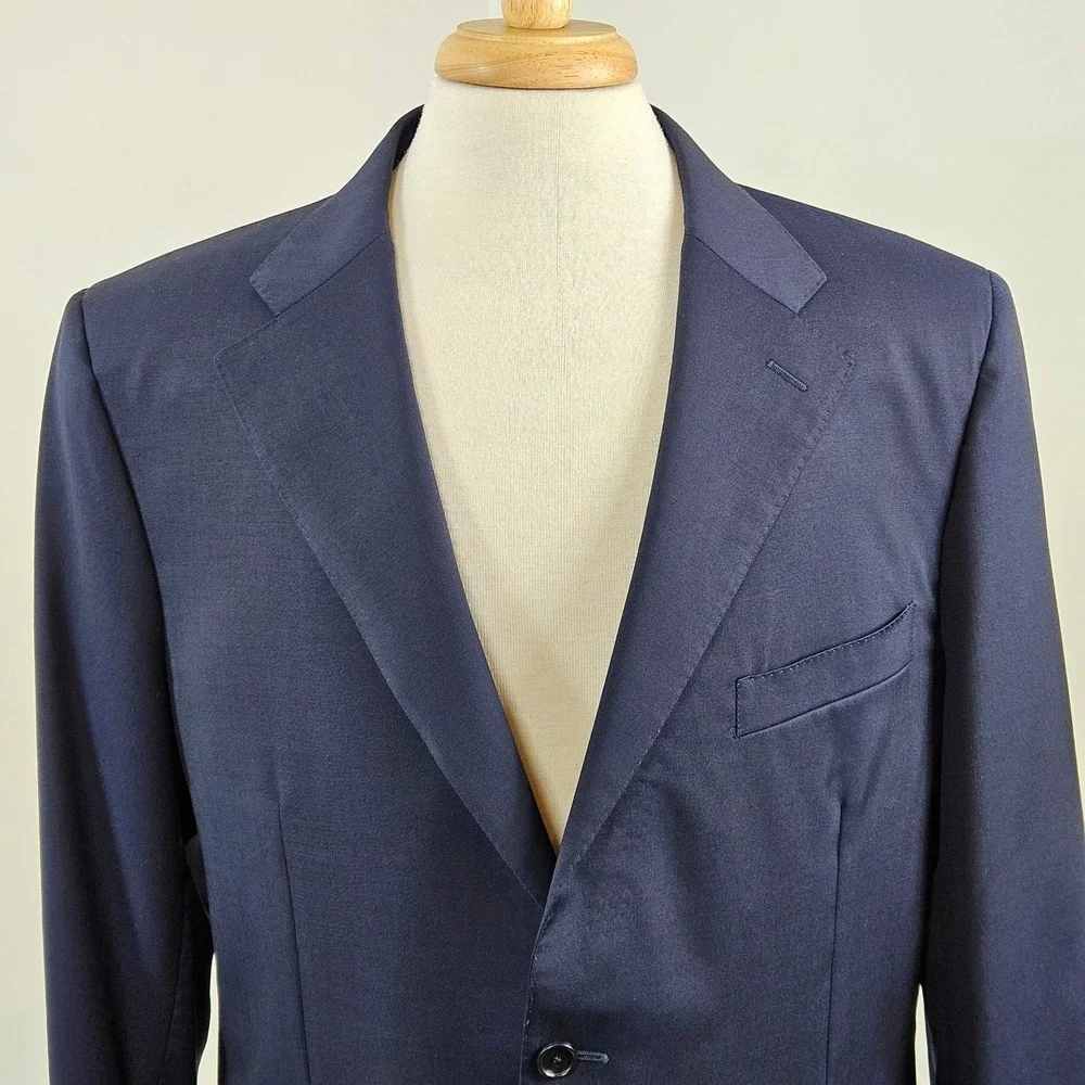 Canali Wool Blazer Suit Jacket Coat Navy Blue | US 44 | SMALL HOLE | FLAWS